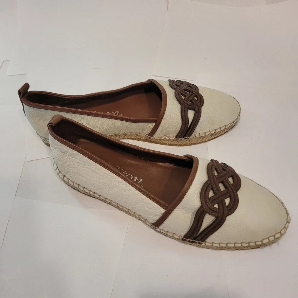 Brighton Cream‎ Leather Espadrille Flats Brown Braided Knot Detail Size 10M